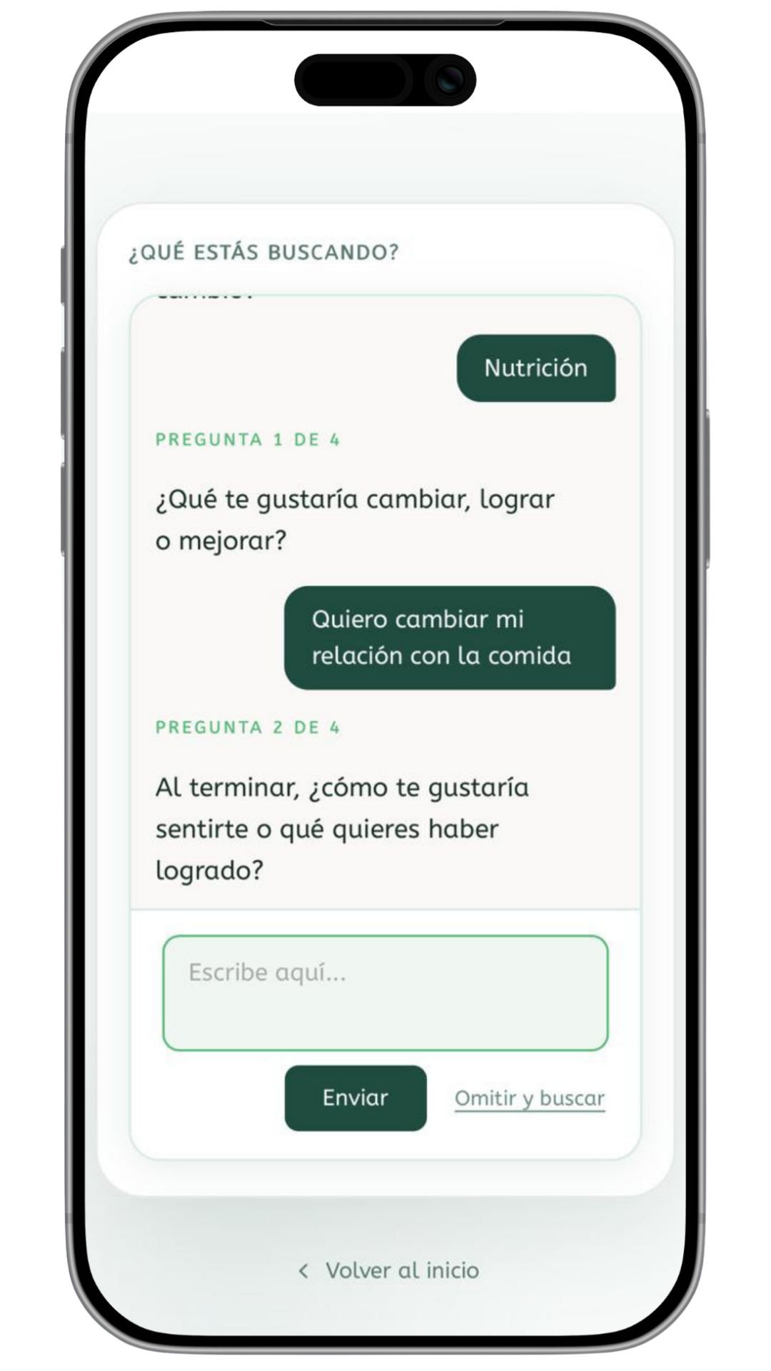 Chat de Utopi haciendo las preguntas para tu match