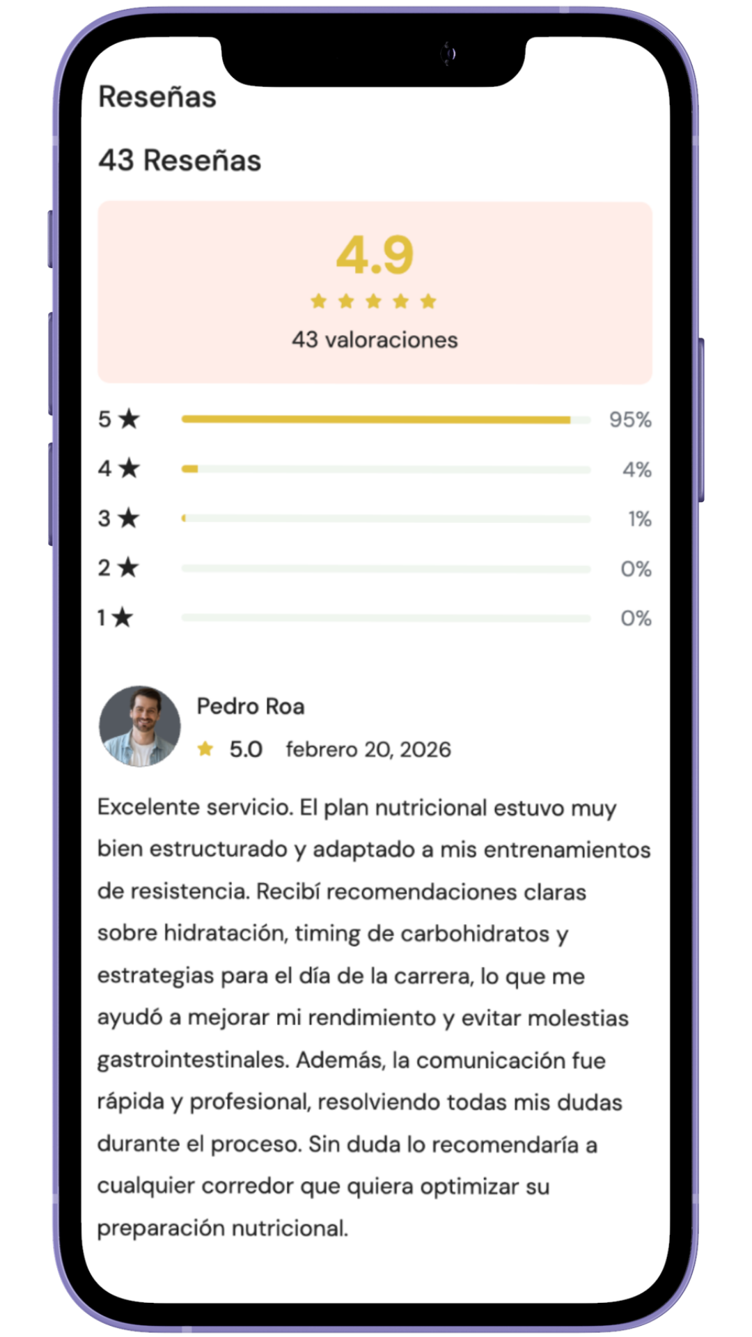Reseñas verificadas de clientes reales en un perfil de Utopi